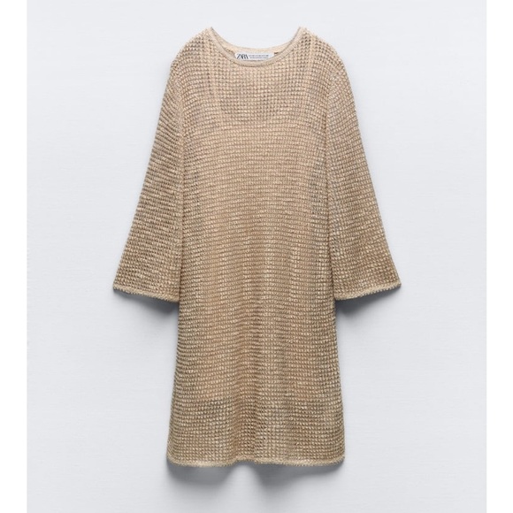 Zara Knit gold Dress with metallic threading - Picture 1 of 2